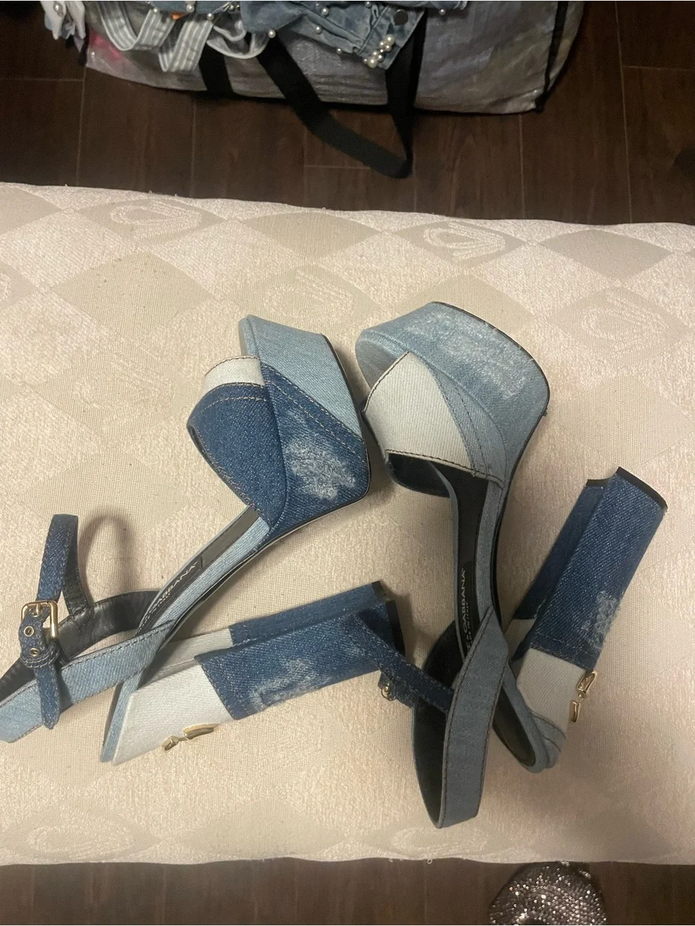 Dolce & Gabbana Two-Tone Denim Platform Sandals in Light and Dark Blue